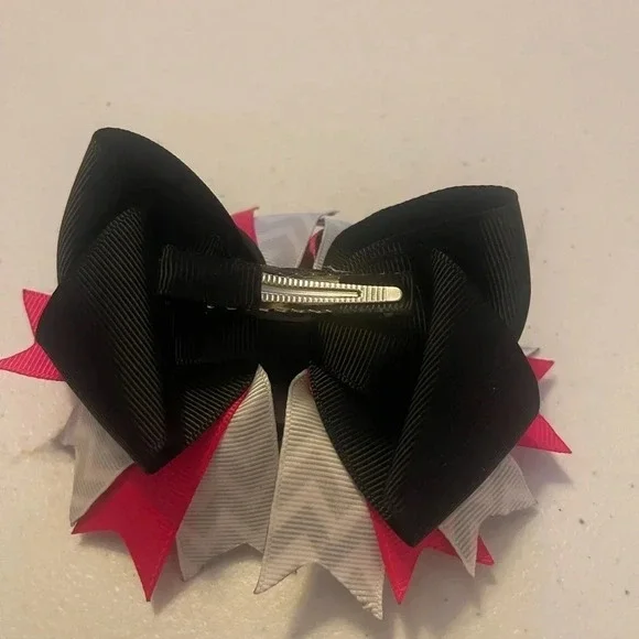 Oilfield daughter daddy’s oilfield princess hair bow pink black white 4 1/2 inch - Picture 4 of 4
